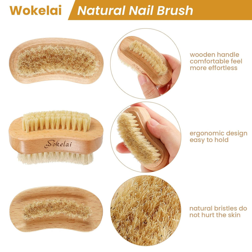 Nail Brush for Cleaning Fingernails, 2 Pieces Wooden Fingernail Toenail Scrub Brushes with Natural Boar and Sisal Bristle, Two-Sided Hand Foot Nail Scrubber Manicure Pedicure Supply Men Women Girls