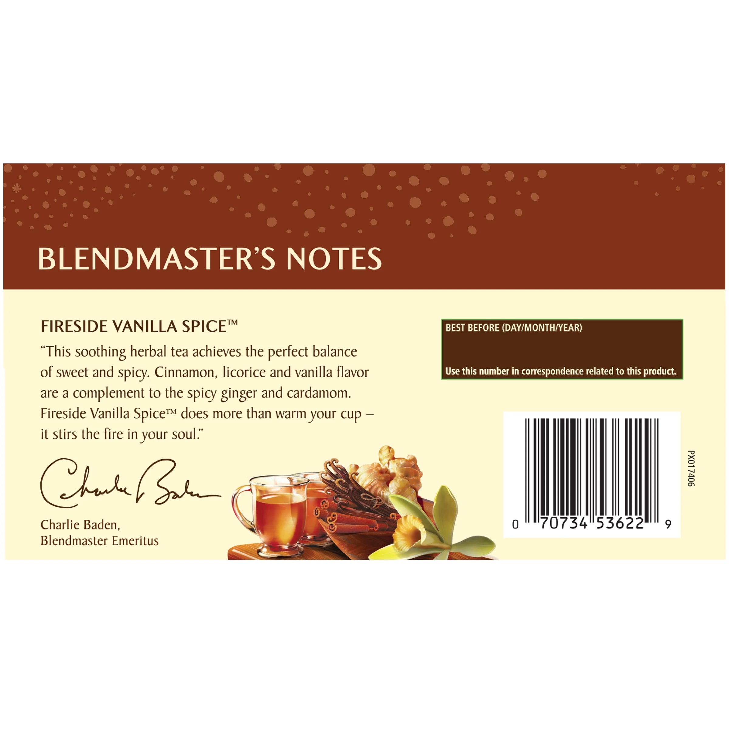 Fireside Vanilla Spice Caffeine-Free Herbal Tea Bags (20 Count)