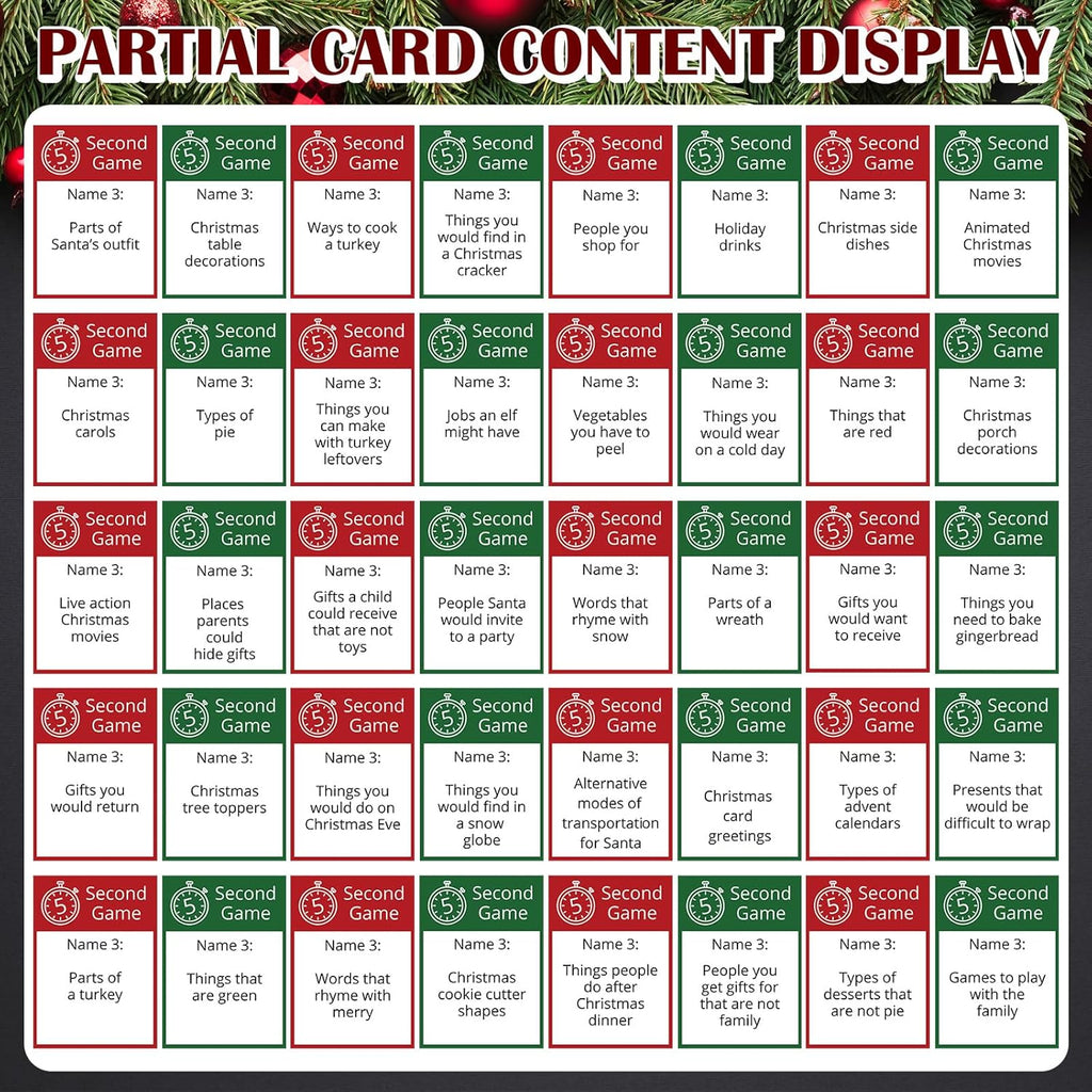 Christmas 5 Second Game, Christmas Party Games 72 Cards and 5 Second Hourglass F