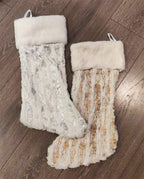 Holiday Brushed Foil Print Faux Fur Christmas Stocking 8 X 19 Inch - Gold Metallic Design Hanging Stocking for Home, Holiday Tree Decor, Indoor and Special Occasion