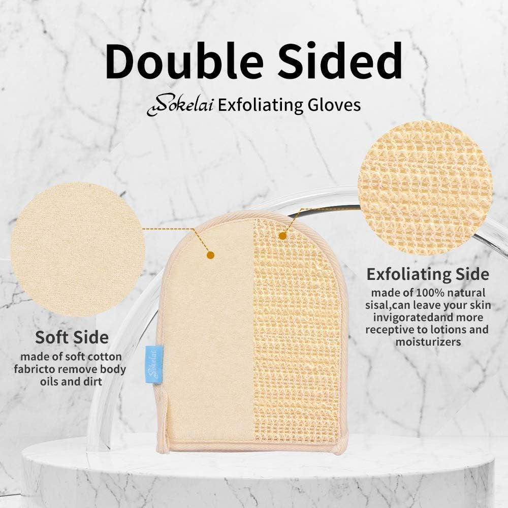 Exfoliating Loofah Mitt Shower Gloves - Bath Glove Body Scrubber Exfoliator for Remove Dead Skin, Loofa Scrub Mittens for Exfoliation, Double-Sided Luffa Sponges Facial Body Pads for Men Women Bathing