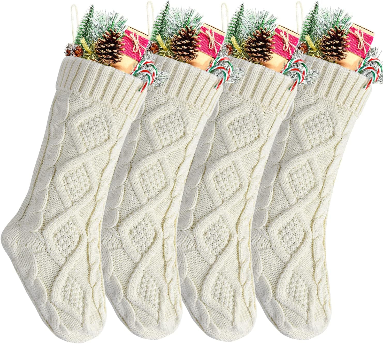 Unique Ivory White Knitted Holiday Stockings, (18" 4PCS)