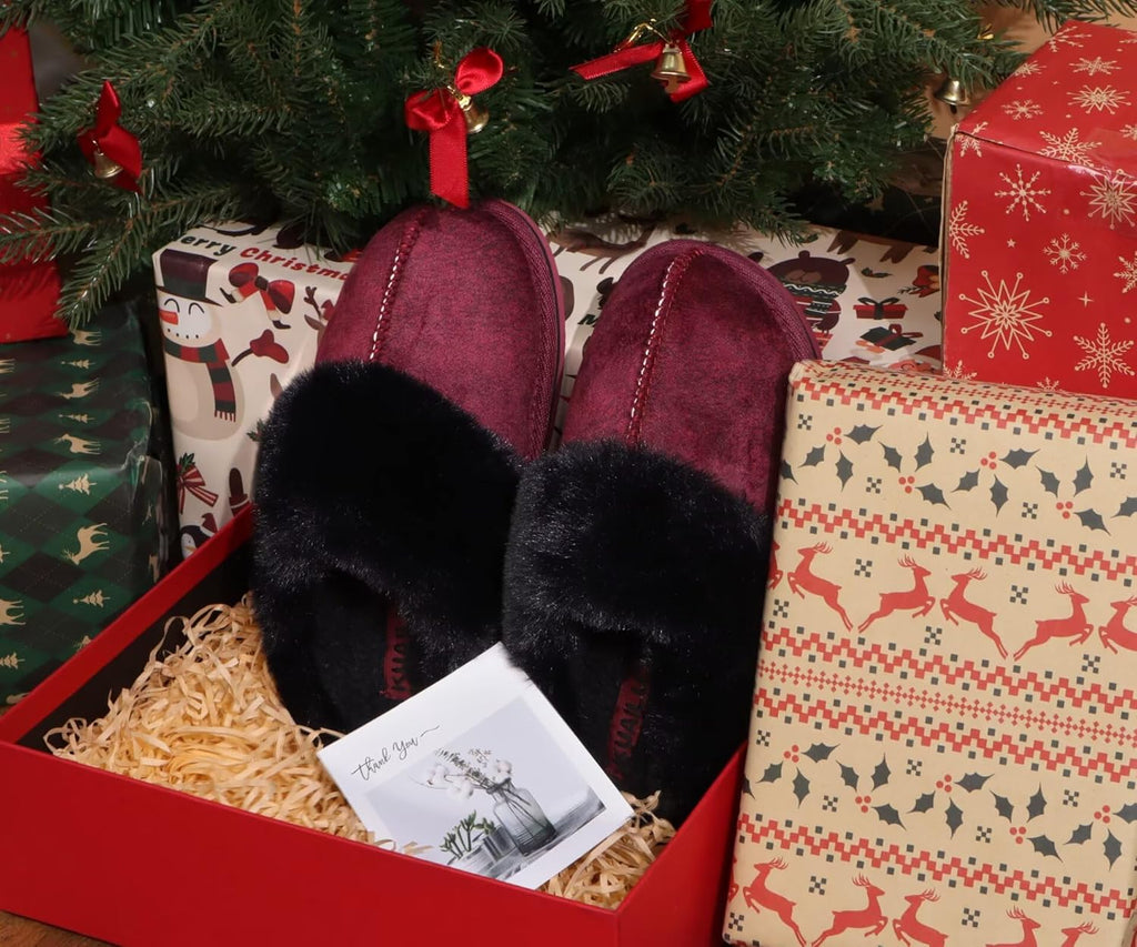 Womens Fluff Dual Memory Foam Slippers Ladies Cozy Arch Support Warm Scuff Slippers Slip on Comfy Winter House Shoes with Non-Slip Indoor Outdoor Hard Sole