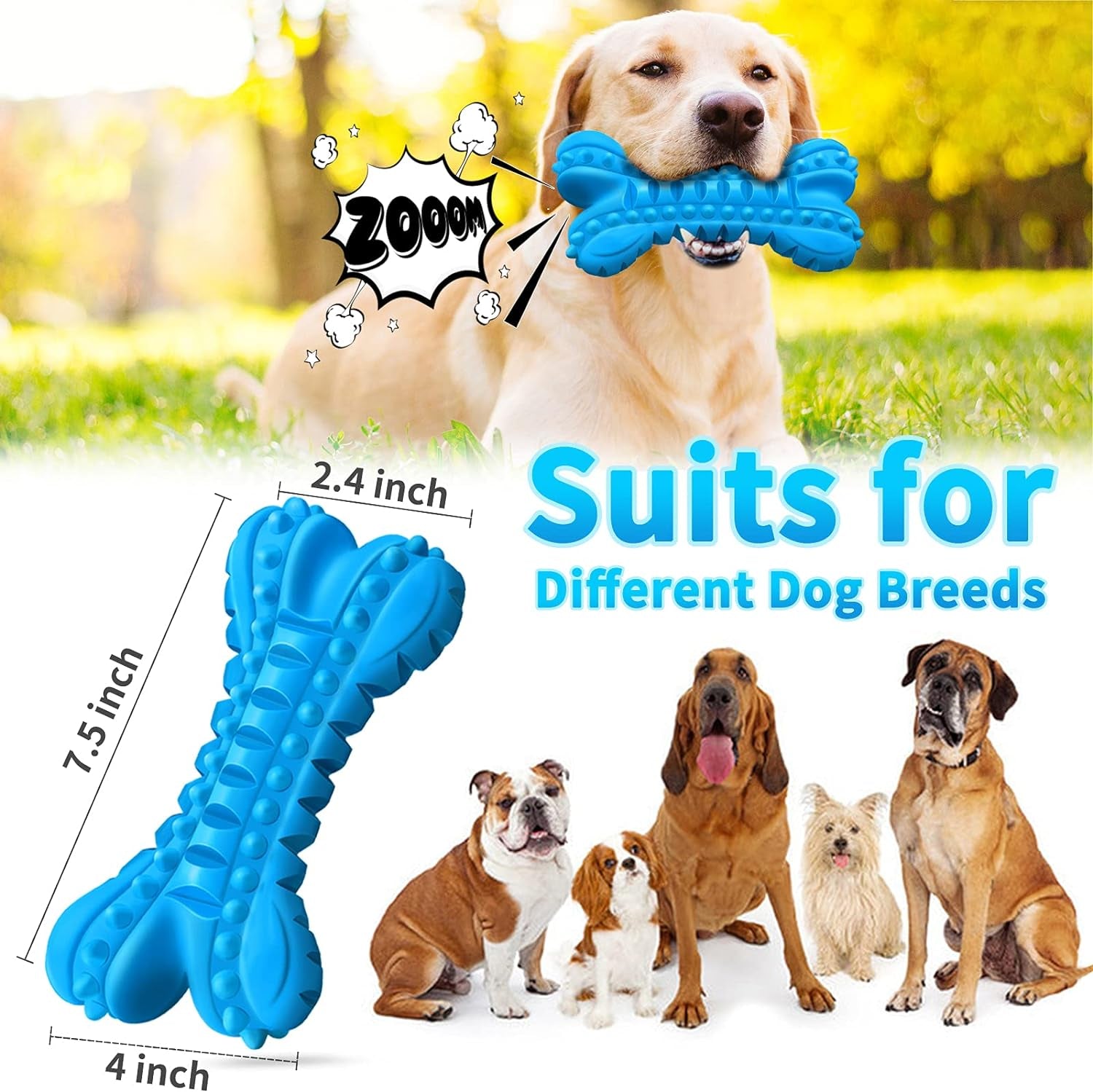 Dog Toys for Aggressive Chewers Large Breed, Durable Dog Bones Squeaky Chew Toy, Nearly Indestructible Dog Toys for Large, Tough Natural Rubber Puppy Chew for Medium Teeth Cleaning