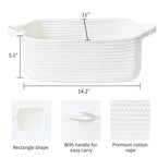 Small Storage Basket with Handles, Cotton Rope Woven Dog Cat Toy Bin, Decorative Shelves Closet Organizing for Nursery Laundry Bedroom, 14.2''X 11''X 5.1''
