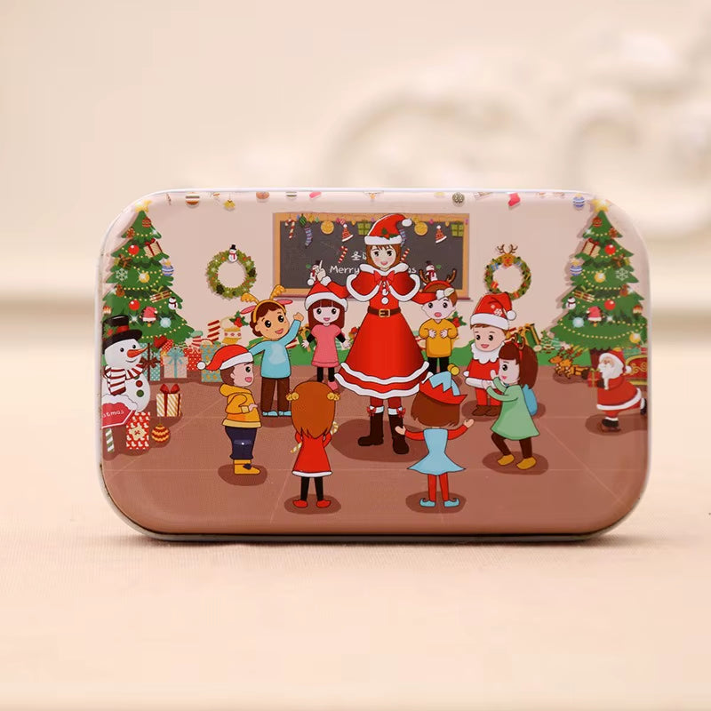 2025 Christmas Iron Box Cardboard Puzzle Santa Claus Puzzle Kindergarte Gifts Merry Christmas Kids Favors Happy New Year 2026