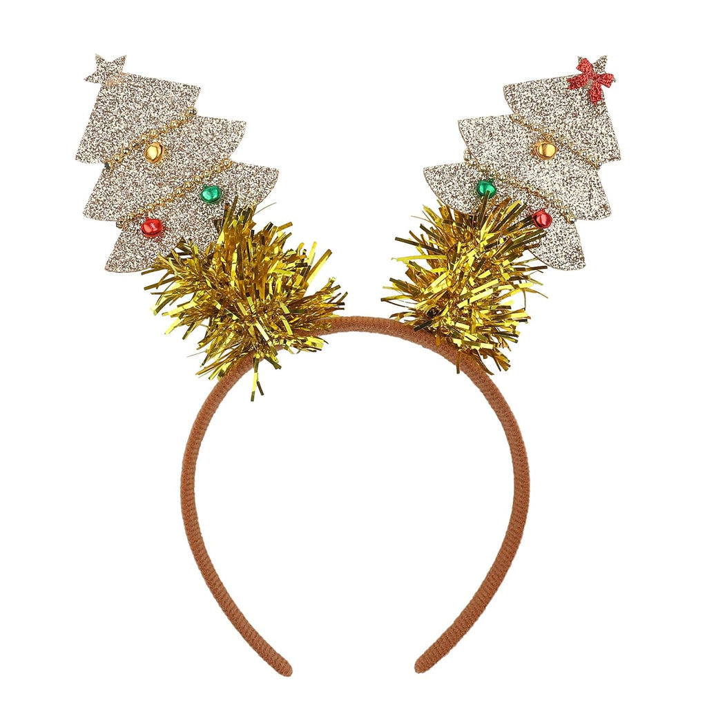 Christmas Headband Christmas Tree Hair Bands Glitter Gold Sequins Christmas Tree with Small Bell Design Headbands Holiday Party Gift for Women Girl Festival Hair Decoration Accessory