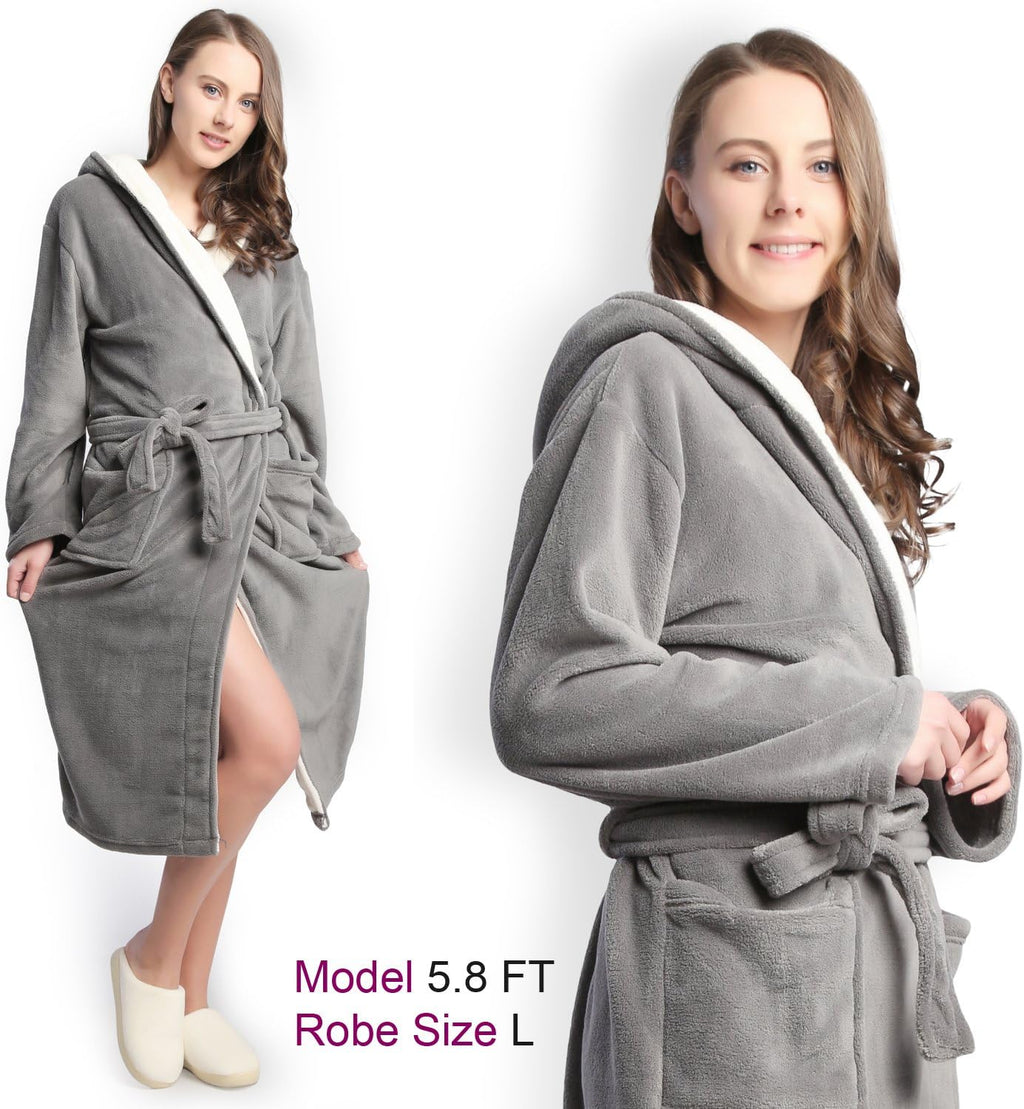 Hooded Herringbone Women'S Soft Spa Long Kimono Bathrobe,Comfy Full Length Warm Nightdress
