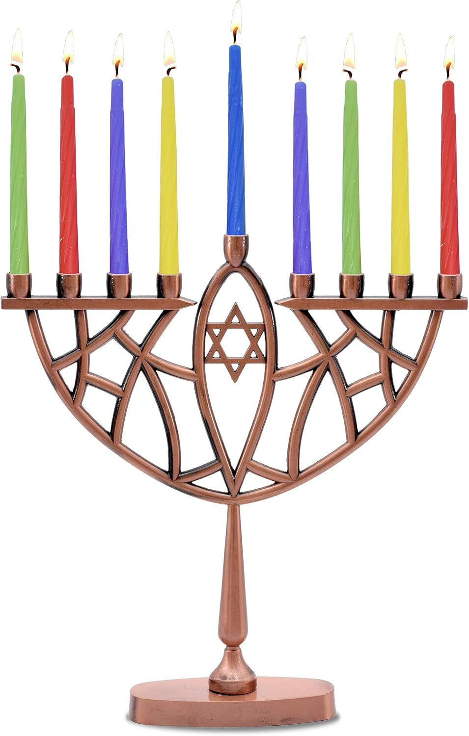 Menorahs for Chanukah, Complete Set - Hanukkah Menorah, Hanukkah Candles, Dreidels, Play Coins, Guide, Copper