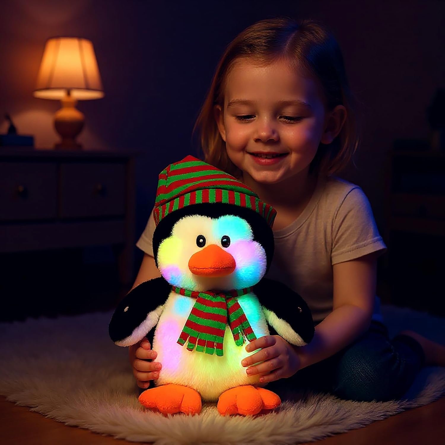 Light-Up Singing Plush Penguin LED Musical Stuffed Animal Adjustable Volume Lullaby Plushies Birthday Christmas Toy Gifts for Kids Toddler Girls, 11"