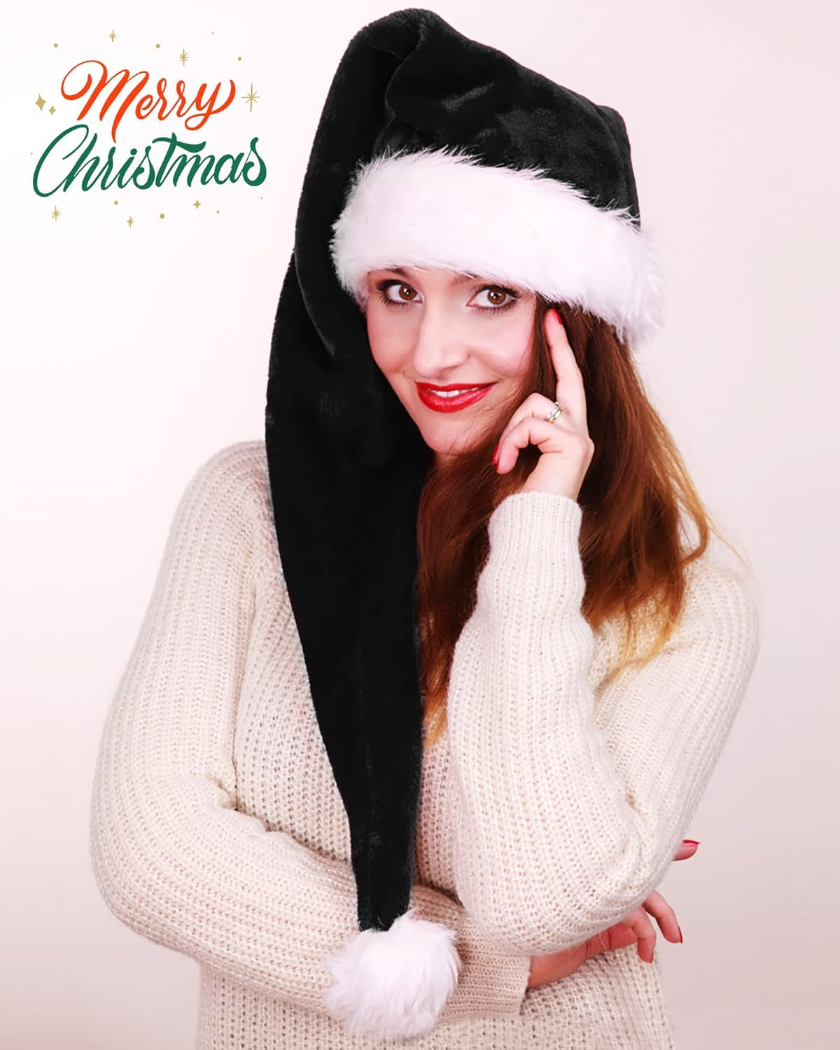 Long Black Santa Hat Goth Christmas Hat Adults Xmas Santa Claus Hats New Year Fe