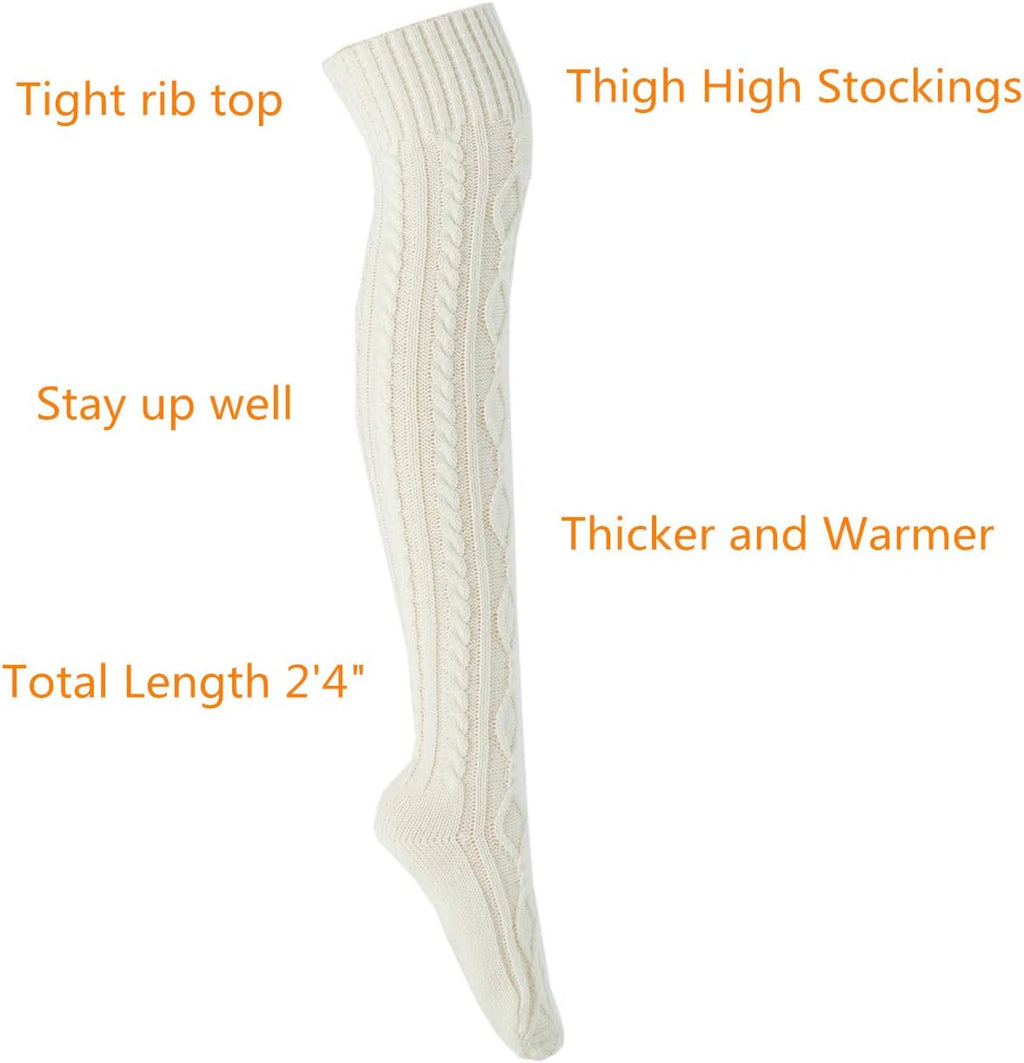 Women'S Cable Knit Thigh High Boot Socks Extra Long Winter Stockings Leg Warmers