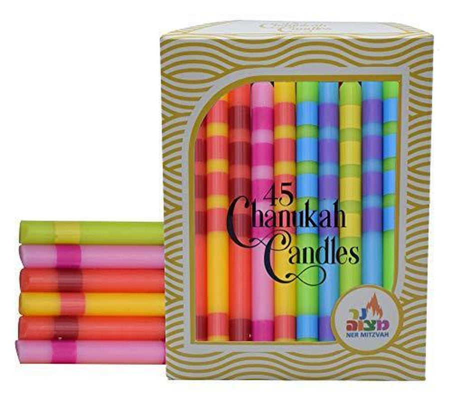 Dripless Chanukah Candles Standard Size - Two Tone Multi Colored Hanukkah