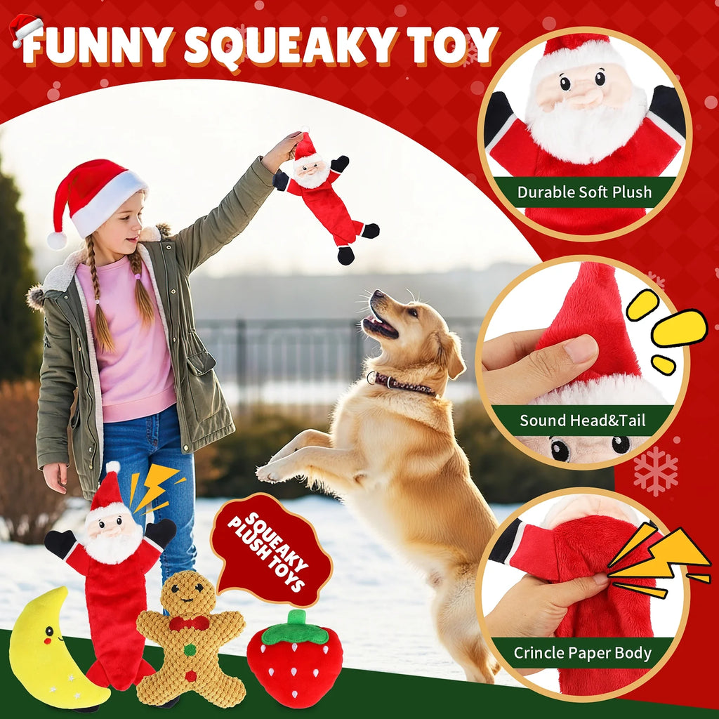 Christmas Dog Toys, Puppy Chew Toy for Teething and Training with Gift Bag, Tough Xmas Gift Plush Squeaky Toy for Small Dogs