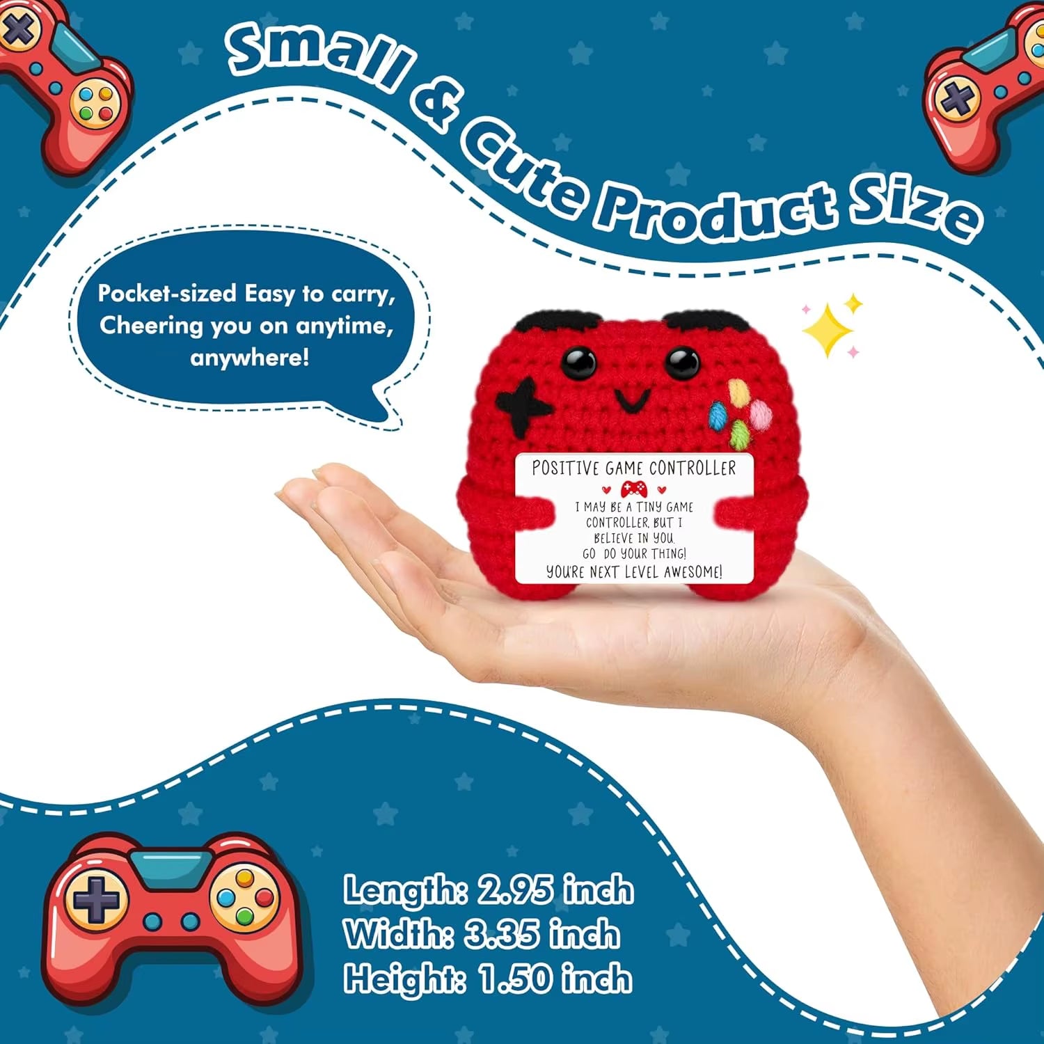 Funny Emotional Support Positive Crochet Game Controller Doll Christmas Home Decor Handmade Knitted Game Controller Ornament