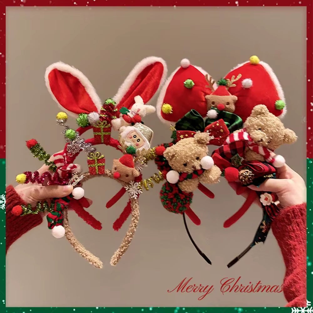 Christmas Decoration Christmas Headband Santa Elk Hair Hoop Antlers Headband Party Dress up Reindeer Bow Red Hair Band