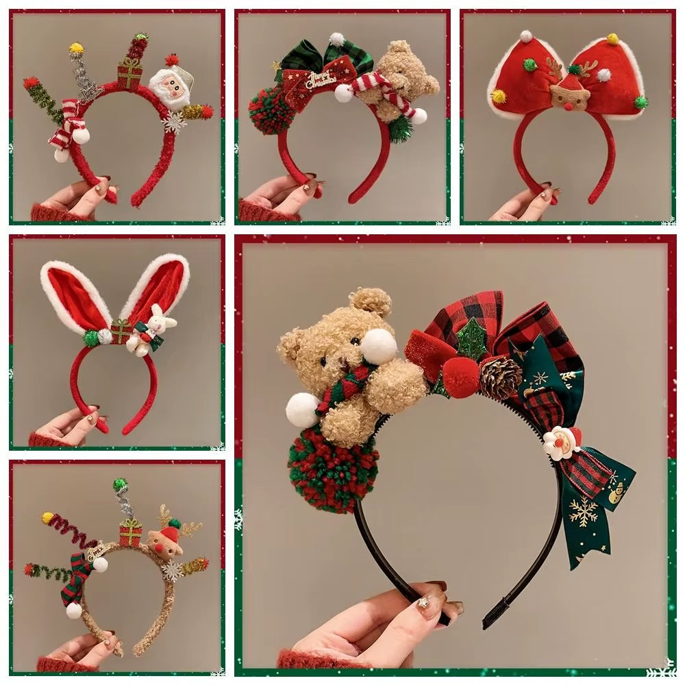 Christmas Decoration Christmas Headband Santa Elk Hair Hoop Antlers Headband Party Dress up Reindeer Bow Red Hair Band