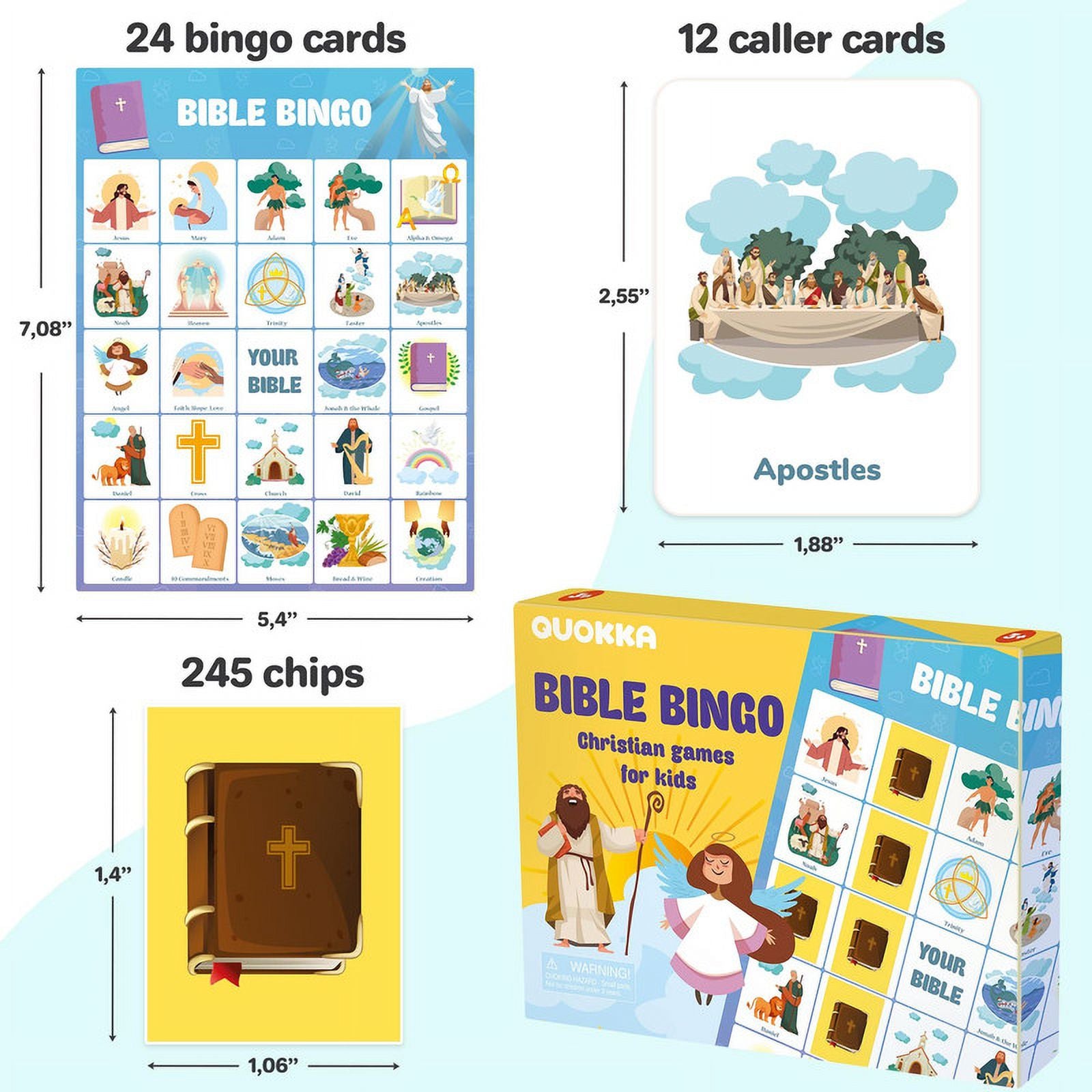 3X Set Bible Games for Kids 4-6 - Board Bingo Game - Bible Trivia for Family - Noah Ark Toy