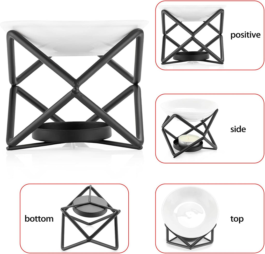 Euro Metal Oil Burner Wax Warmer, Delicate Romantic Ceramic Tealight Candle Holder Oil Burner, Fragrance Warmer Aromatherapy Wax Candle Tart Burner Warmer Diffuser for Home Bedroom Décor