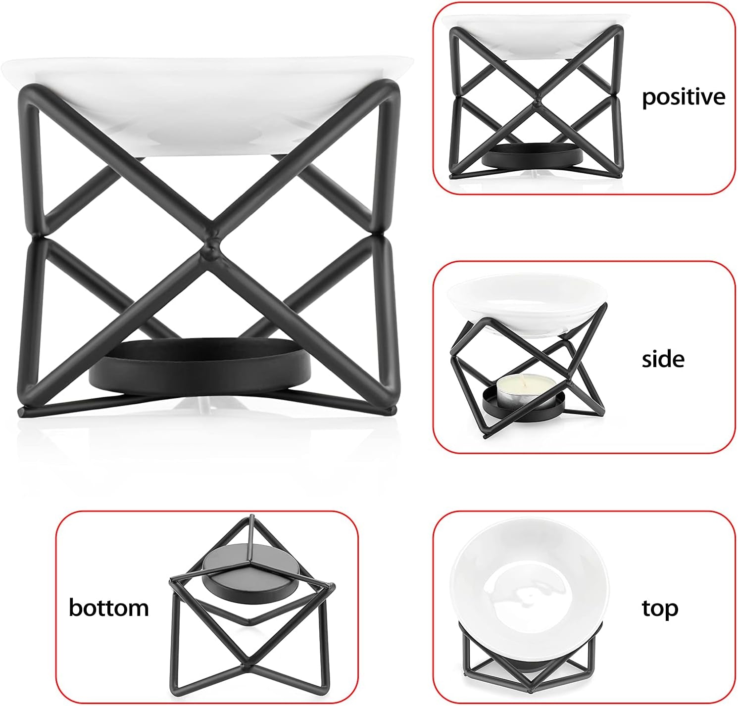 Euro Metal Oil Burner Wax Warmer, Delicate Romantic Ceramic Tealight Candle Holder Oil Burner, Fragrance Warmer Aromatherapy Wax Candle Tart Burner Warmer Diffuser for Home Bedroom Décor