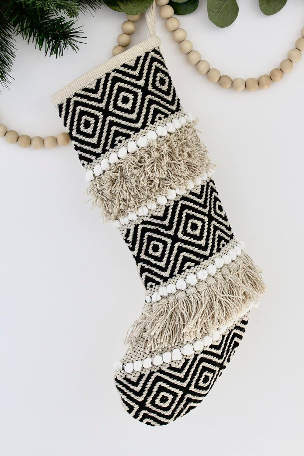 Neutral Boho Stockings and Decorations for Christmas and Holidays - Black