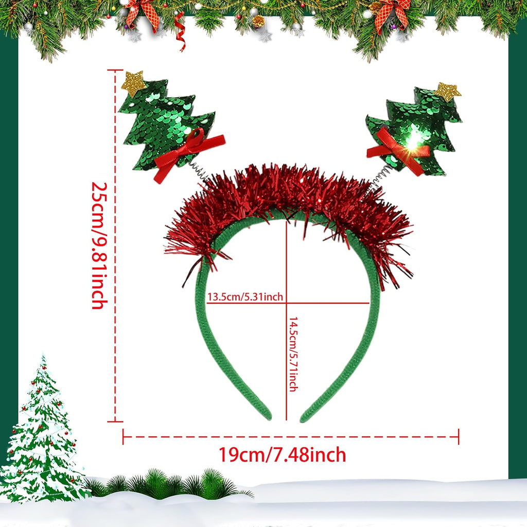 Christmas Tree Headbands Happy Christmas Hairbands Green Glitter Hair Hoop Bow Red Ribbon Design Xmas Hair Band Festival Headwear Hair Accessories for Christmas Party