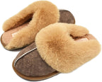 Womens Fluff Dual Memory Foam Slippers Ladies Cozy Arch Support Warm Scuff Slippers Slip on Comfy Winter House Shoes with Non-Slip Indoor Outdoor Hard Sole