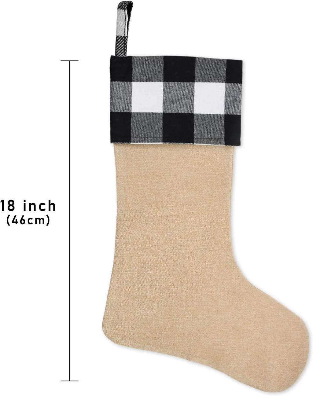 6 Pack Burlap Christmas Stockings- 18 Inch Big Christmas Stockings with Buffalo Check Cuff Fireplace Hanging Stockings for Family Christmas Decoration Holiday Season Party Decor