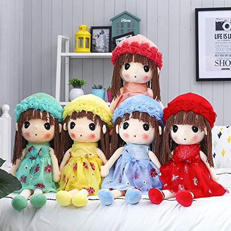 Soft Baby Doll with Clothes, Kawaii 17.7 Rag Doll Ragdoll Stuffed Plush Girl Toy Doll with Hat Skirt Handmade Princess Plush Toy Baby Girls Sleeping Partner Doll Xmas Birthday Gift