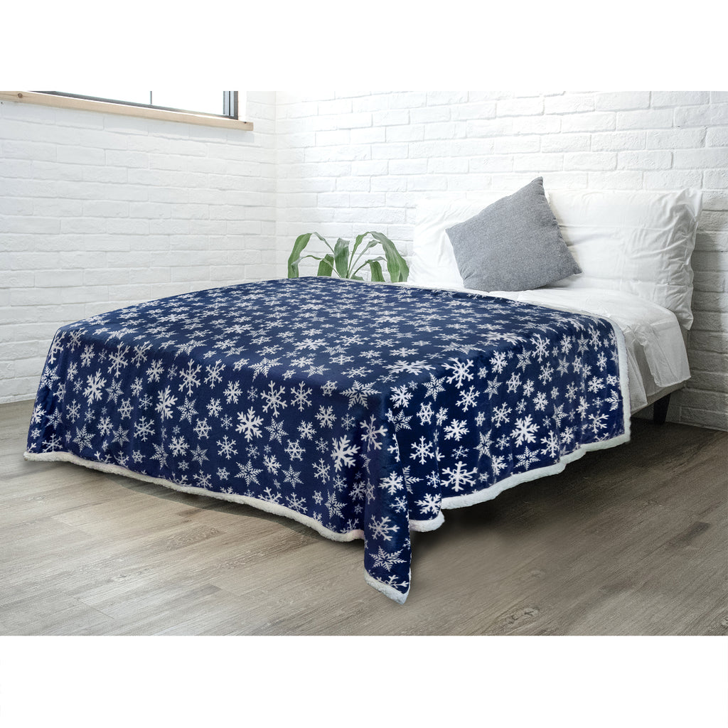 Christmas Blanket Holiday Theme Print Warm Sherpa Fleece Throw Sofa Couch Bed