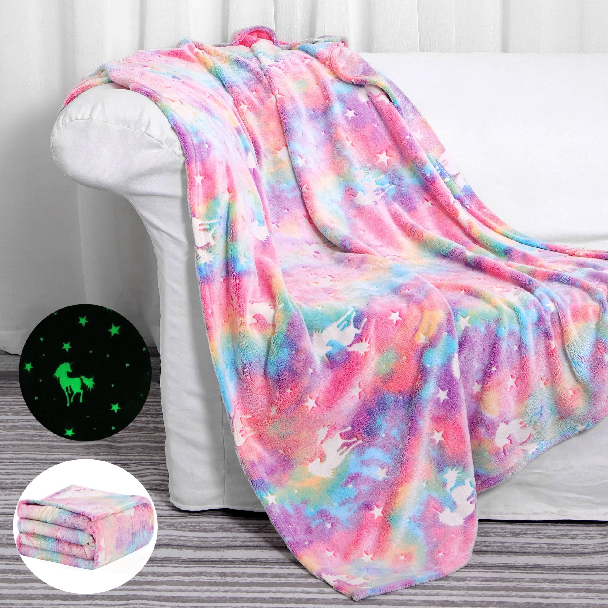 Glow in the Dark Blanket Unicorn Blanket for Girls, Unicorns Gifts for Girls , Birthday Gifts Christmas Valentines Gifts