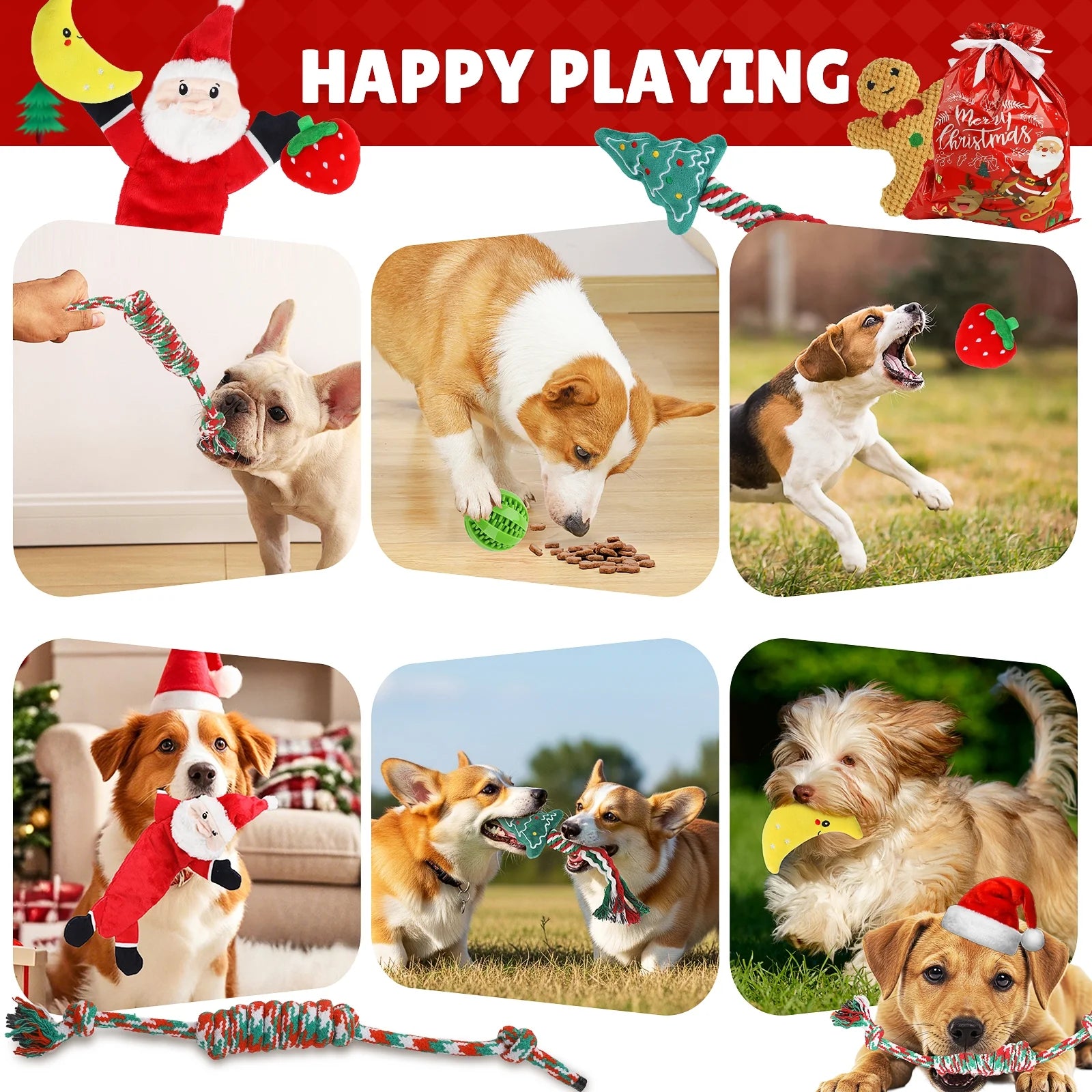 Christmas Dog Toys, Puppy Chew Toy for Teething and Training with Gift Bag, Tough Xmas Gift Plush Squeaky Toy for Small Dogs