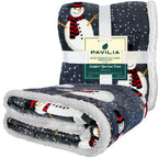 Christmas Blanket Holiday Theme Print Warm Sherpa Fleece Throw Sofa Couch Bed
