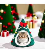 Christmas Tree Shape Cat Nest Semi-Enclosed Cat Beds Plush Warm Cat House Pet Tent House for Puppy Small Dog Bed