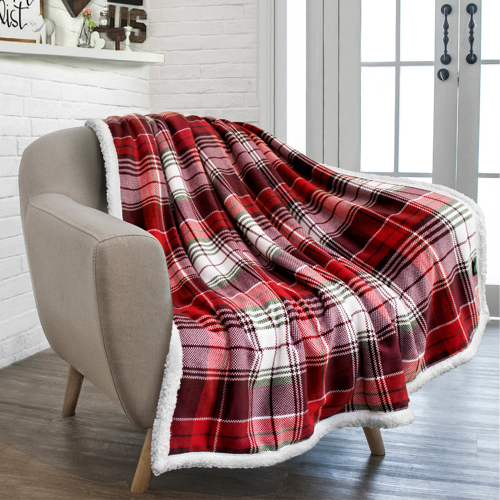 Christmas Blanket Holiday Theme Print Warm Sherpa Fleece Throw Sofa Couch Bed