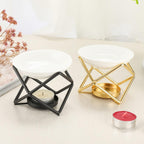 Euro Metal Oil Burner Wax Warmer, Delicate Romantic Ceramic Tealight Candle Holder Oil Burner, Fragrance Warmer Aromatherapy Wax Candle Tart Burner Warmer Diffuser for Home Bedroom Décor