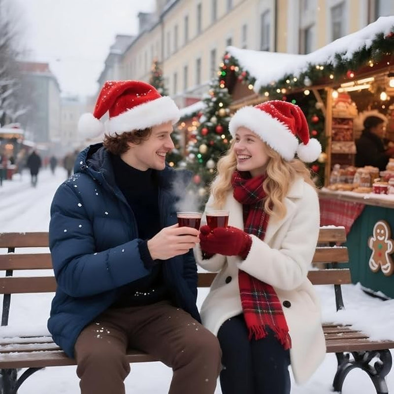 🎅 Plush Velvet Santa Hat – Thick Faux Fur Christmas Hat for Adults