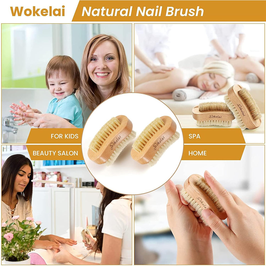 Nail Brush for Cleaning Fingernails, 2 Pieces Wooden Fingernail Toenail Scrub Brushes with Natural Boar and Sisal Bristle, Two-Sided Hand Foot Nail Scrubber Manicure Pedicure Supply Men Women Girls