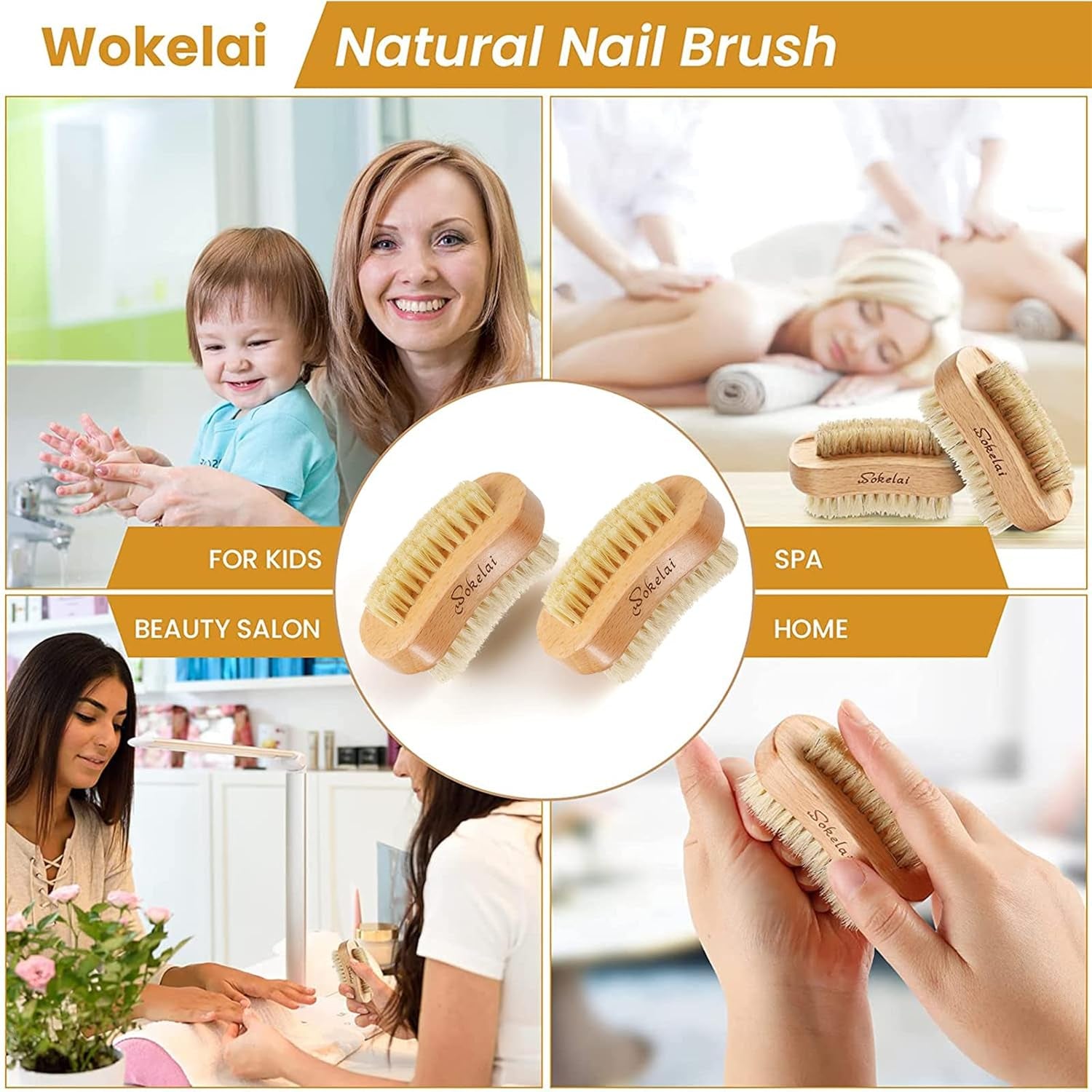 Nail Brush for Cleaning Fingernails, 2 Pieces Wooden Fingernail Toenail Scrub Brushes with Natural Boar and Sisal Bristle, Two-Sided Hand Foot Nail Scrubber Manicure Pedicure Supply Men Women Girls