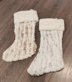 Holiday Brushed Foil Print Faux Fur Christmas Stocking 8 X 19 Inch - Gold Metallic Design Hanging Stocking for Home, Holiday Tree Decor, Indoor and Special Occasion