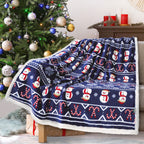 Christmas Blanket Holiday Theme Print Warm Sherpa Fleece Throw Sofa Couch Bed