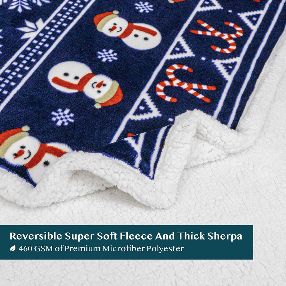 Christmas Blanket Holiday Theme Print Warm Sherpa Fleece Throw Sofa Couch Bed