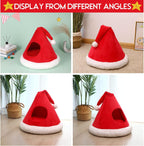 Cat Bed Christmas Hat Cat Tent House Self-Warming 2 in 1 Removable Comfortable Triangle Pet Teepee Xmas Dog Cave in Winter (Red)