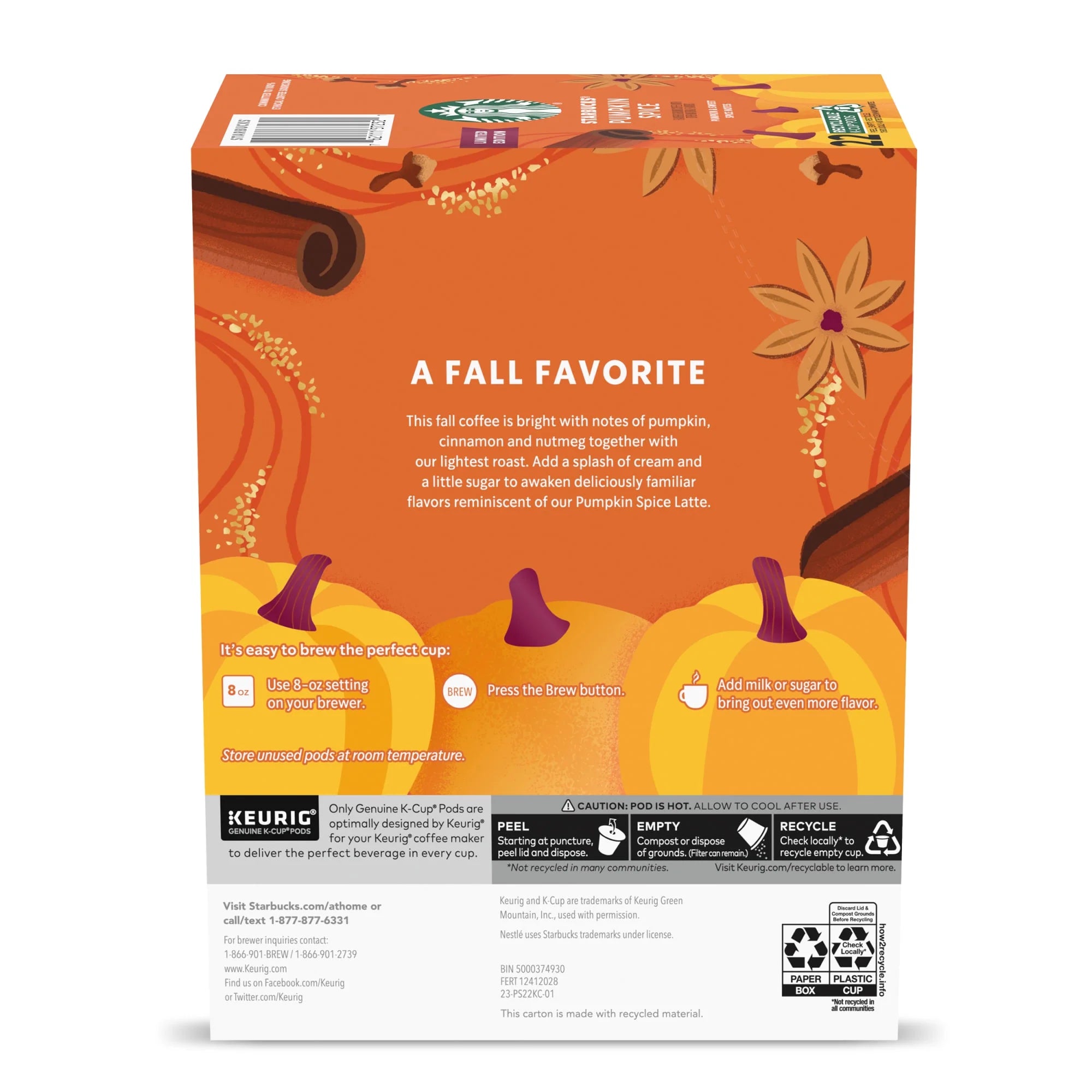 Starbucks Pumpkin Spice Flavored Coffee, Keurig K-Cup Coffee Pods, 100% Arabica, 22 Count