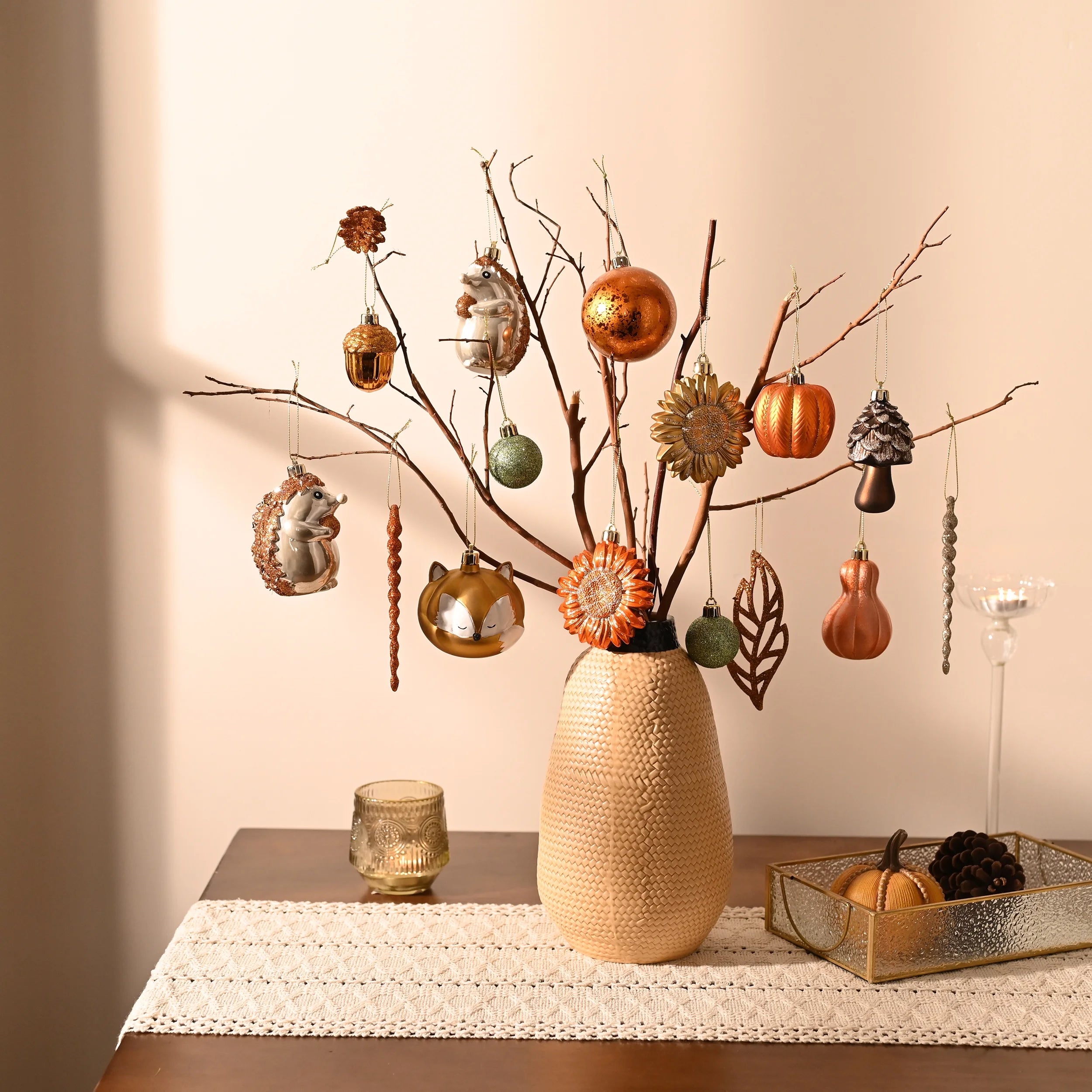 40Ct Shatterproof Fall Ornaments Orange Hanging Harvest Decor Thanksgiving Decorations with Hedgehogs Flowers for Harvest Holiday Party Gift