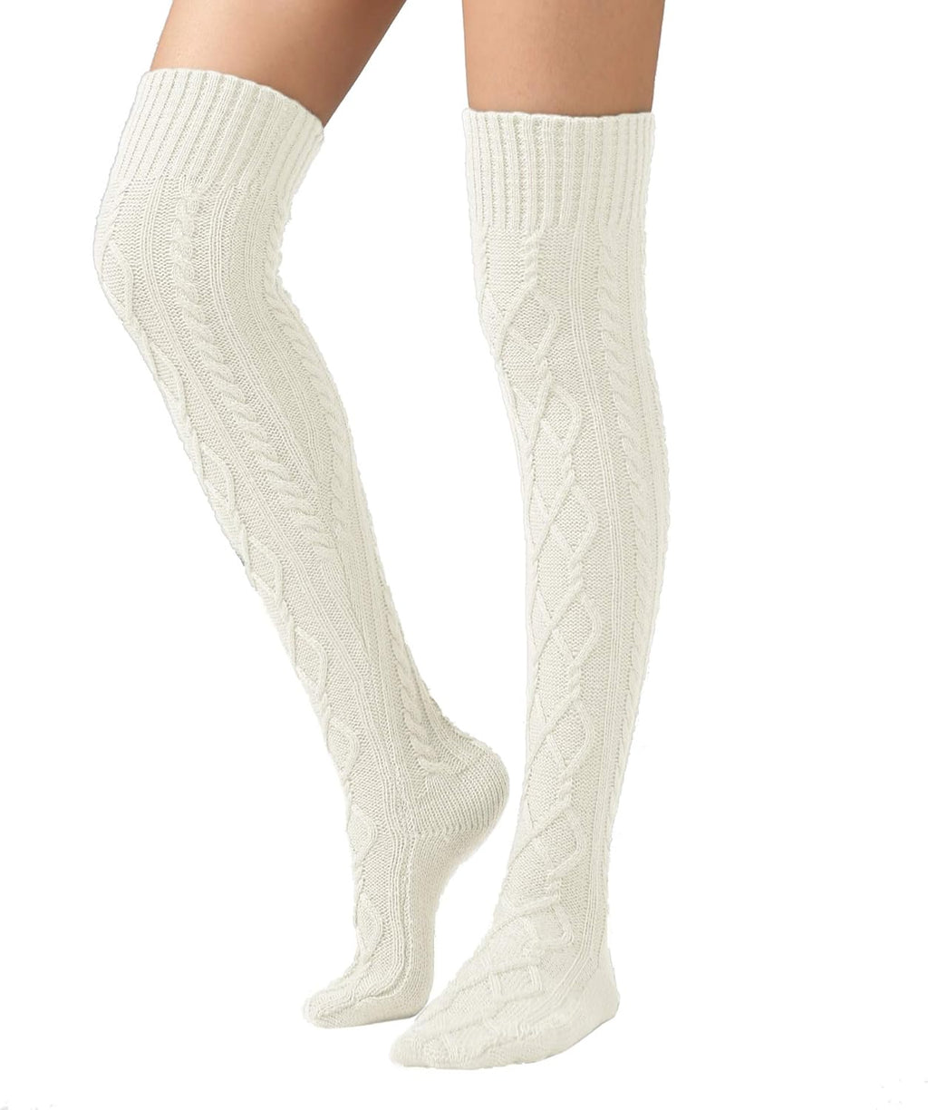 Women'S Cable Knit Thigh High Boot Socks Extra Long Winter Stockings Leg Warmers