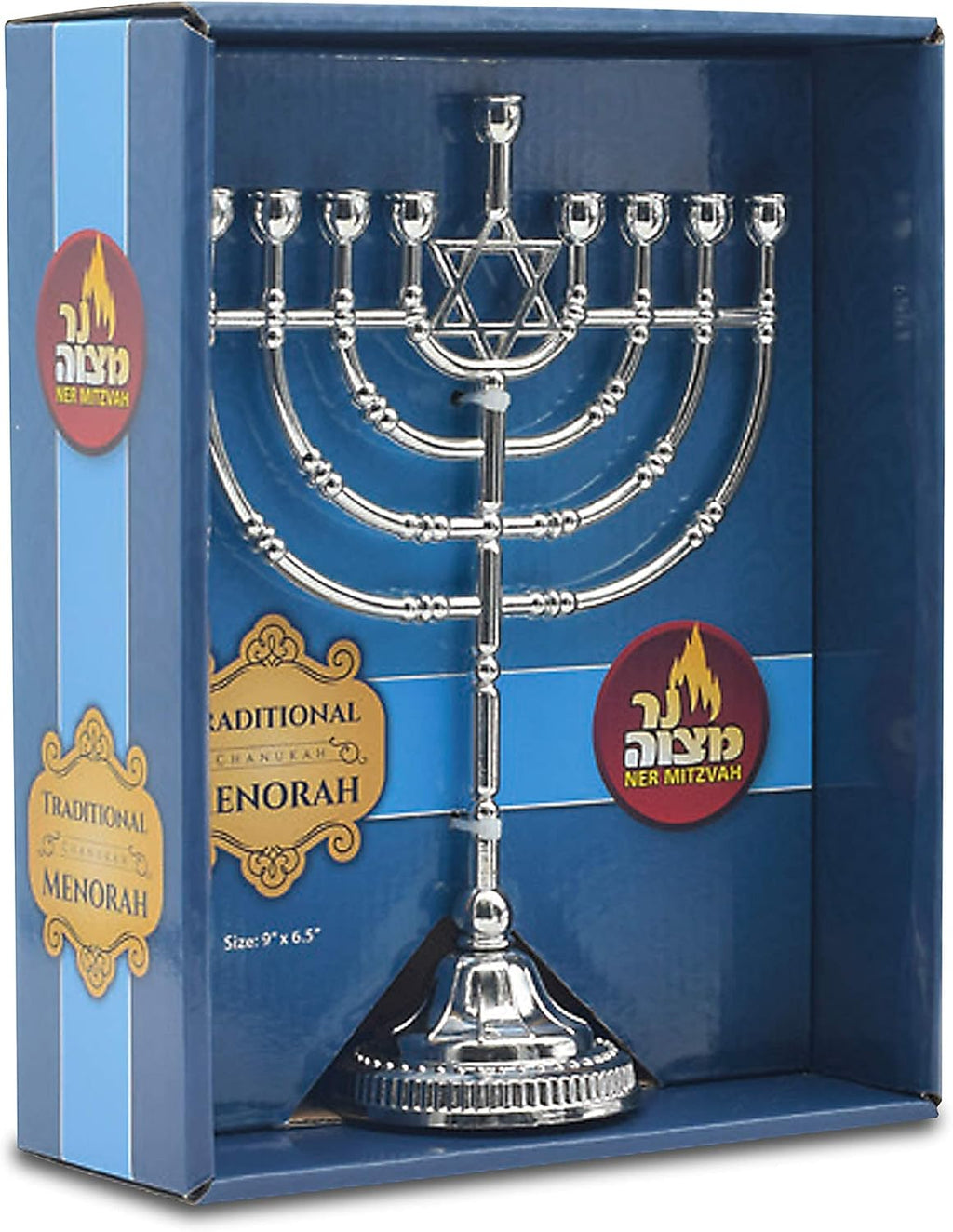 Silvertone Candle Menorah for Chanukah - Traditional Rounded Branches, 9" High