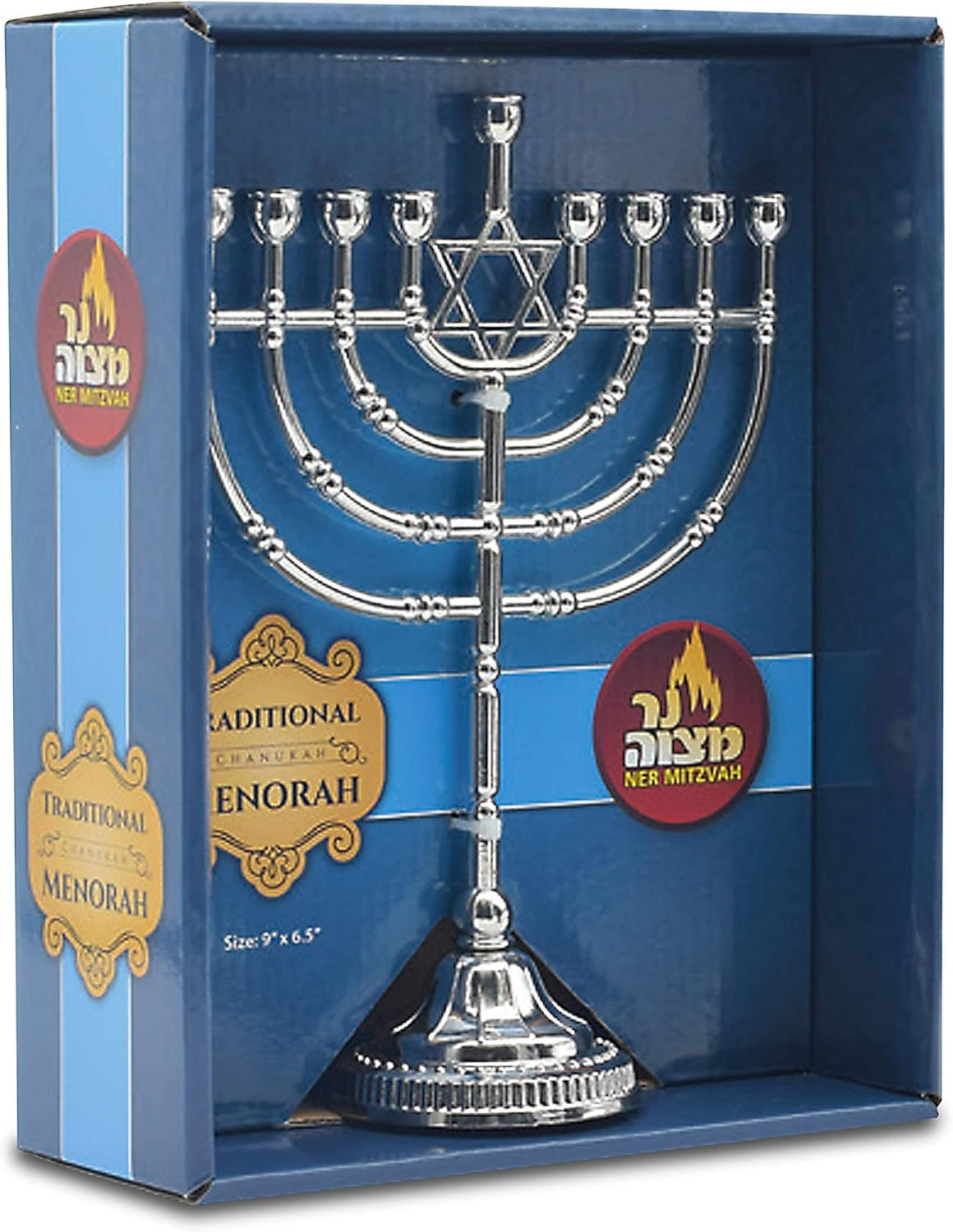 Silvertone Candle Menorah for Chanukah - Traditional Rounded Branches, 9" High