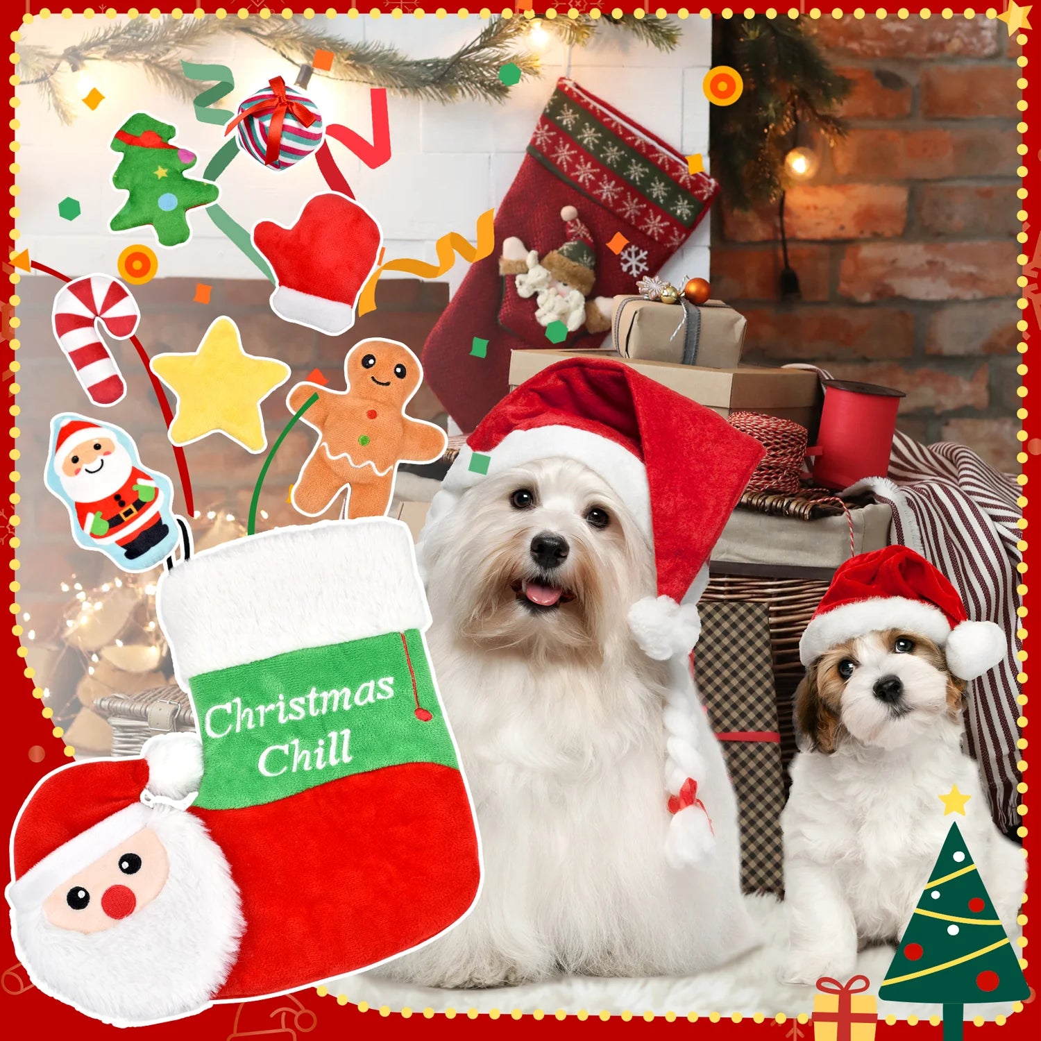 9 Pack Christmas Stocking Dog Toys, Xmas Toys Gift for Puppies Small Large Dogs